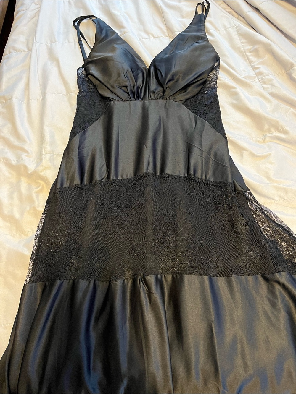 Black Satin Lace Maxi Slip Dress - Sleek Evening Dress